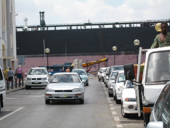 large Russian tanker heading up the strait